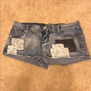 Denim patchwork shorts